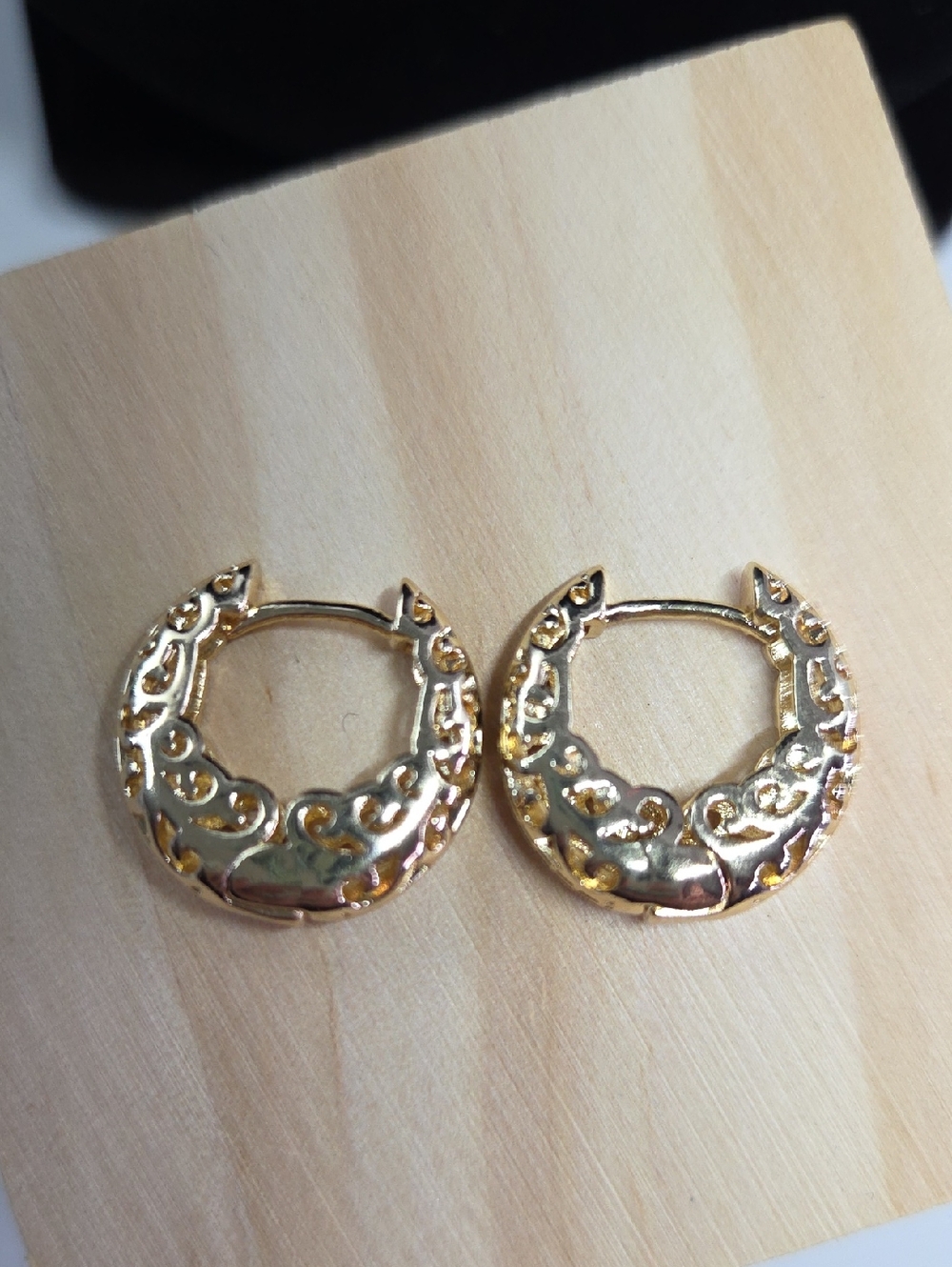 Gold Filigree Crescent Hoop Earrings - Women Jewelry, small